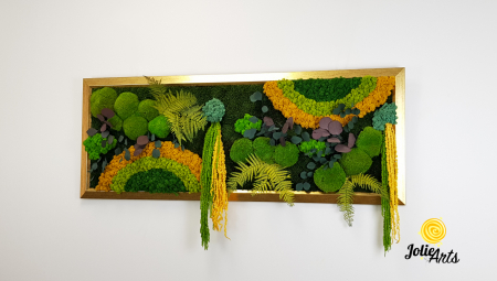 Tablou Curcubeu Galben licheni mușchi stabilizați 50x150 ramă aurie Jolie Arts [2]