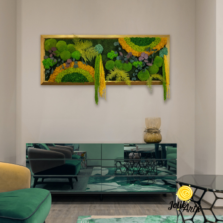 Tablou Curcubeu Galben licheni mușchi stabilizați 50x150 ramă aurie Jolie Arts