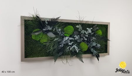 Tablouri - Tablou Green Day – Mușchi și Plante Naturale Stabilizate, Ramă Gri, Profil Lat