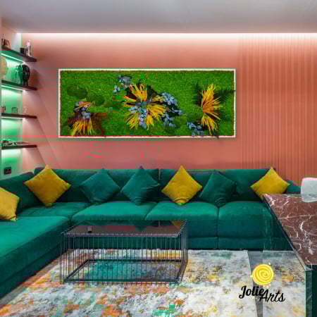 Toate Produsele - Tablou Color Nature – licheni, mușchi și plante stabilizate, ramă albă, 80 x 200 cm