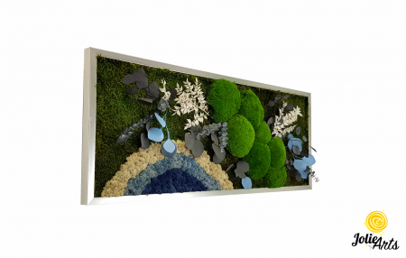 Tablouri - Tablou Soare Alb cu Albastru – licheni, mușchi, plante stabilizate Jolie Arts