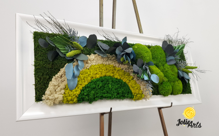 Tablou Soare cu Alb personalizat – licheni, mușchi, plante stabilizate, ramă alb lucios Jolie Arts [6]