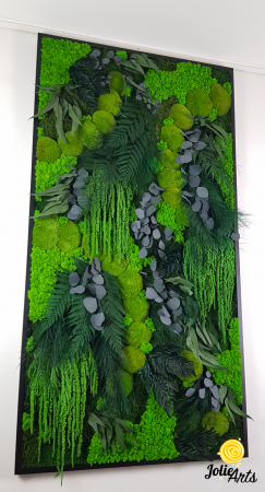 Perete verde – compoziție cu mușchi, licheni și plante naturale stabilizate, ramă neagră 70 x 190 cm [4]