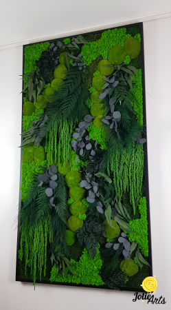 Perete verde – compoziție cu mușchi, licheni și plante naturale stabilizate, ramă neagră 70 x 190 cm [3]
