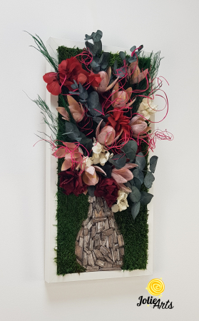 Tablouri - Pink Flower Vase, Plante Naturale Stabilizate si Muschi de Padure