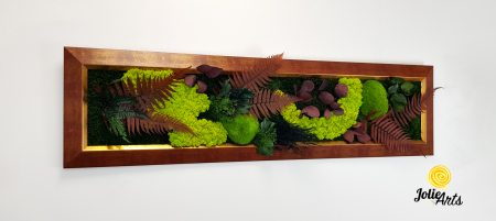 Tablou Model Red Amazon – Licheni, Mușchi și Plante Naturale Stabilizate – Ramă Roșu Patinat cu Inserții Aurii [4]