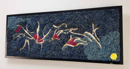 Tablou Mediteranean – Licheni albastru, roz și inserții lemn natural, 40 x 100 cm, ramă neagră [4]