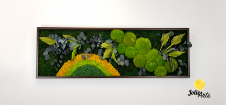 Model Soare, tablou licheni, muschi si plante naturale stabilizate, 30 x 70 cm, rama de culoare maro inchis, Jolie Arts, www.tablouriculicheni.ro-2 [2]