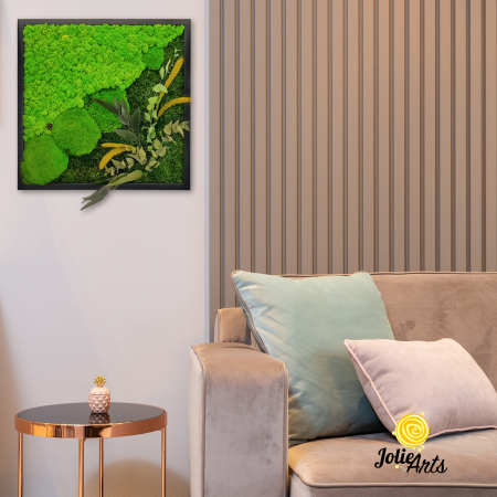Tablouri cu licheni, muschi si plante naturale stabilizate - Tablou Clarice – 50 x 50 cm, licheni, mușchi bombat și plante naturale