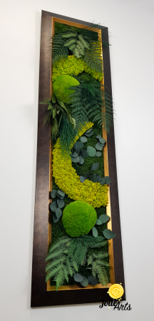 Tablou Amazon Vertical – Licheni, Mușchi și Plante Naturale Stabilizate – Ramă Patinată cu Inserții Aurii [5]