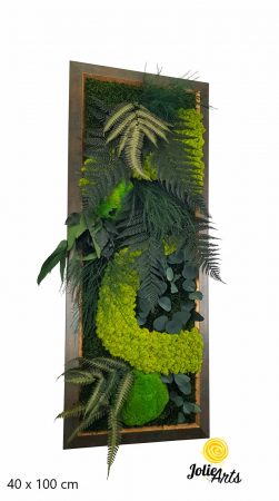 Tablouri cu licheni, muschi si plante naturale stabilizate - Tablou Amazon Vertical – Licheni, Mușchi și Plante Naturale Stabilizate – Ramă Patinată cu Inserții Aurii