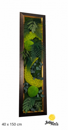 Tablouri cu licheni, muschi si plante naturale stabilizate - Tablou Amazon Vertical – Licheni, Mușchi și Plante Naturale Stabilizate – Ramă Patinată cu Inserții Aurii