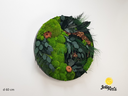 Tablou Round Green cu licheni și mușchi stabilizați, ramă rotundă Jolie Arts [1]