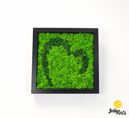 Tablou licheni naturali stabilizați, model Inimă Stilizată Jolie Arts, două nuanțe de verde [2]