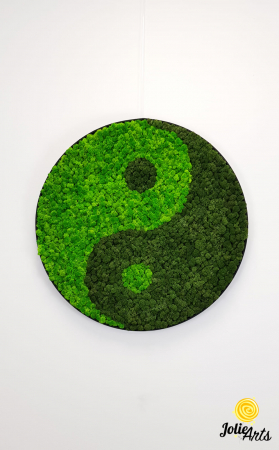 Tablou Yin și Yang din licheni naturali verde deschis și verde închis, ramă rotundă Jolie Arts [4]