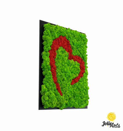 Tablouri - Tablou Inimă Stilizată Roșie – Licheni Naturali, Contrast Verde
