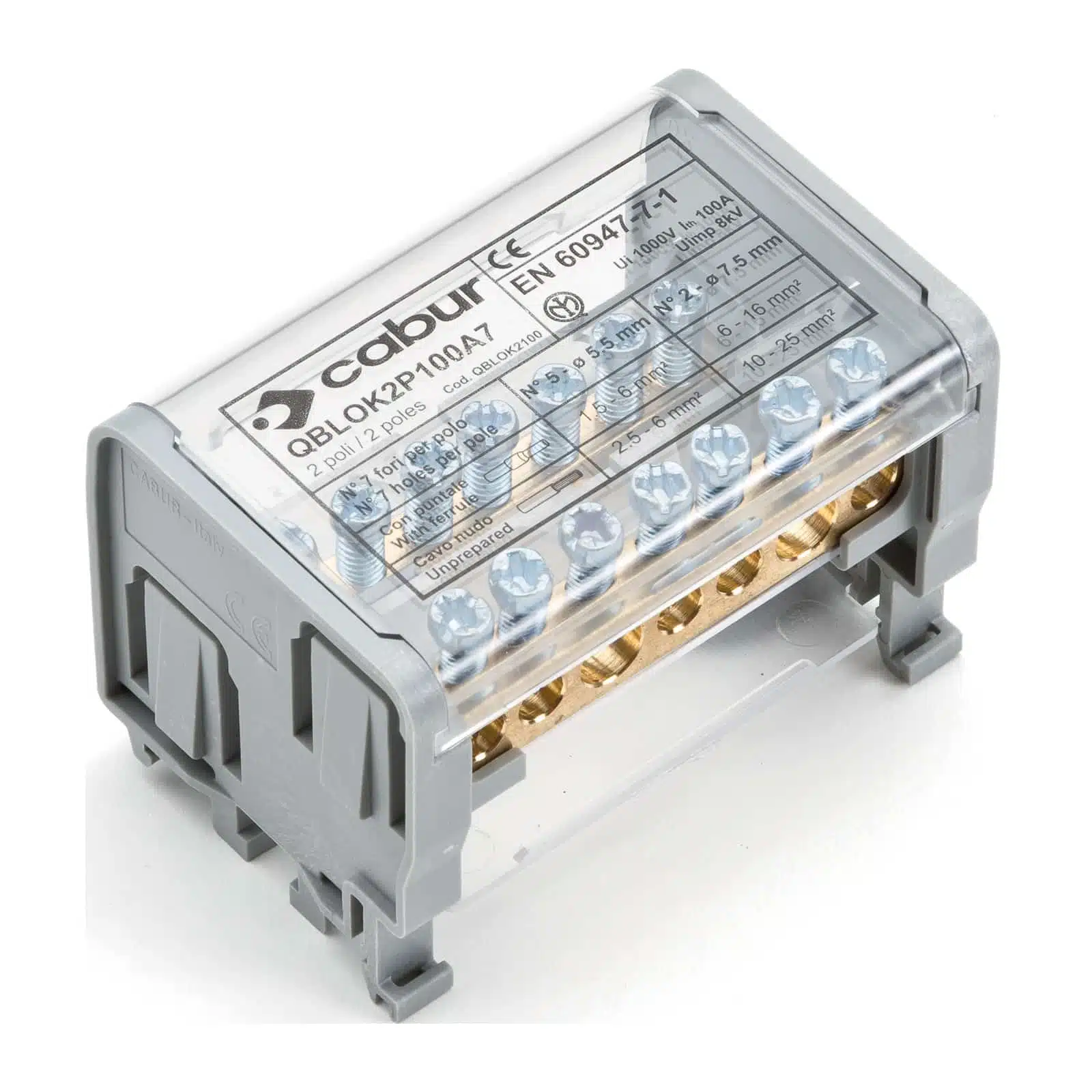 Distribuitoare - Distribuitor 2 poli, 100A, 7 orificii, QBLOK2P100A7, QBLOK2100, CABUR
