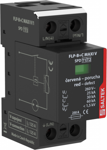 Protecţie trăsnet-supratensiuni - Descarcator supratensiuni 1P, 50kA, T1+T2, FLP-B+C Maxi V/1