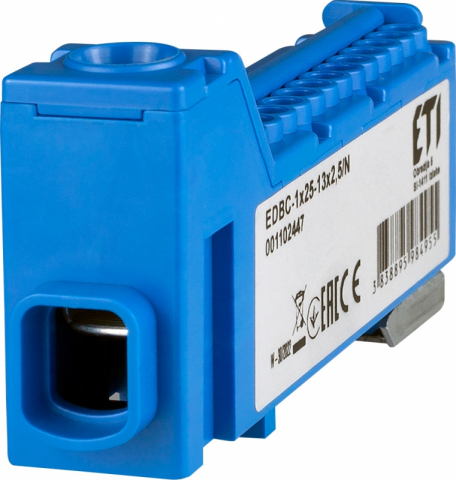 Comutatoare, Cleme - Distribuitor 1P 63A, EDBC-1x25-13x2,5/N ALBASTRU, 1102447, ETI
