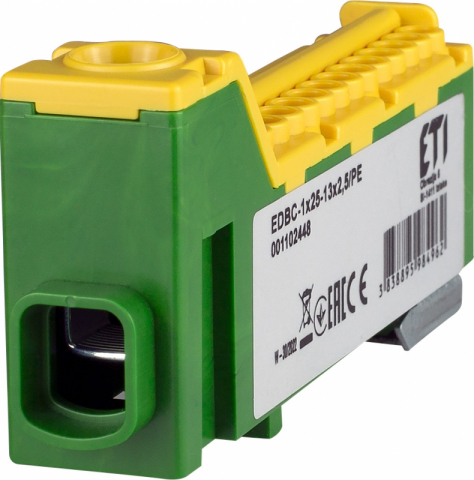 Distribuitoare - Distribuitor 1P 63A, EDBC-1x25-13x2,5/PE GALBEN/VERDE, 1102448, ETI