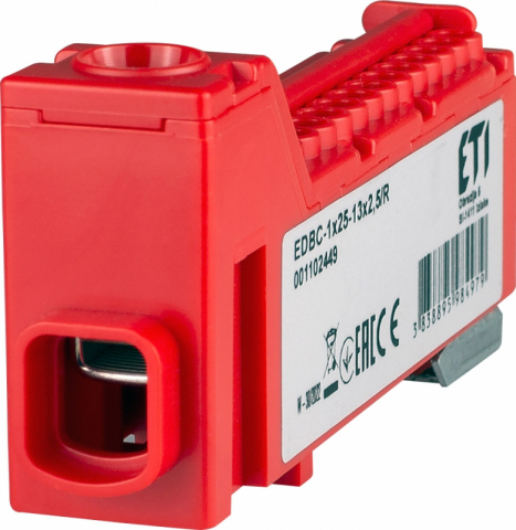 Distribuitoare - Distribuitor 1P 63A, EDBC-1x25-13x2,5/R ROSU, 1102449, ETI