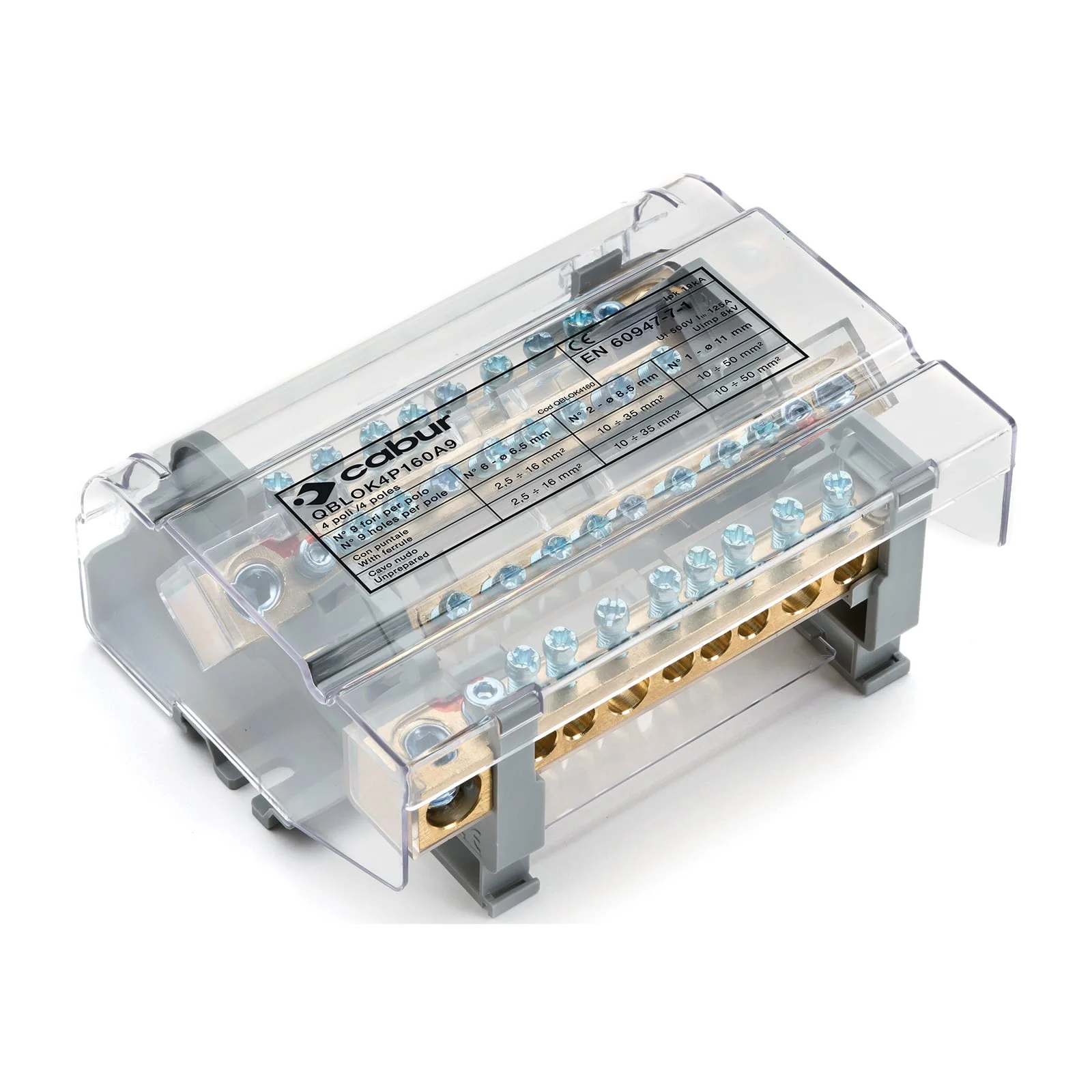Distribuitoare - Distribuitor 4 poli, 160A, 9 orificii, QBLOK4P160A9, QBLOK4160S, CABUR