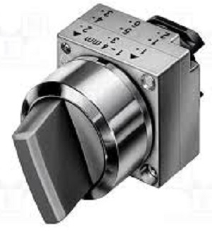 Selector metal negru, 2 pozitii 0-1, cu revenire, 22mm
