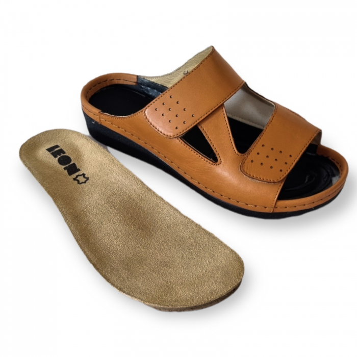 Papuci cu brant detasabil Leon 5010 maro [2]