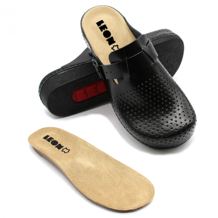 Saboti din piele naturala Leon 5001 negru - talonet detasabil [2]