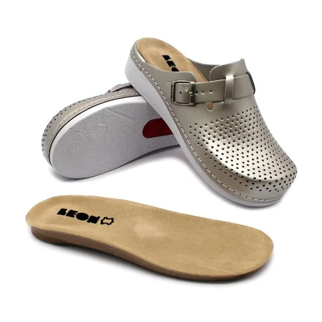 Saboti din piele naturala Leon 5001 sampanie - talonet detasabil [2]