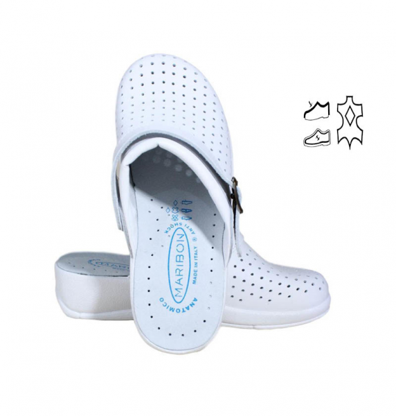 Saboti  MARIBON din Piele Albi cu Bareta Reglabila [2]