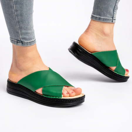 Sandale confortabile - Papuci piele 955 verde