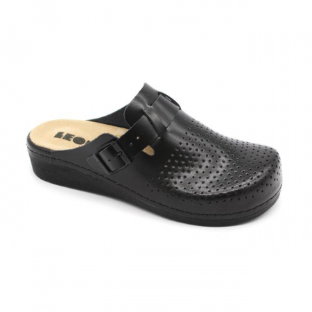 Saboti din piele naturala Leon 5001 negru - talonet detasabil [0]