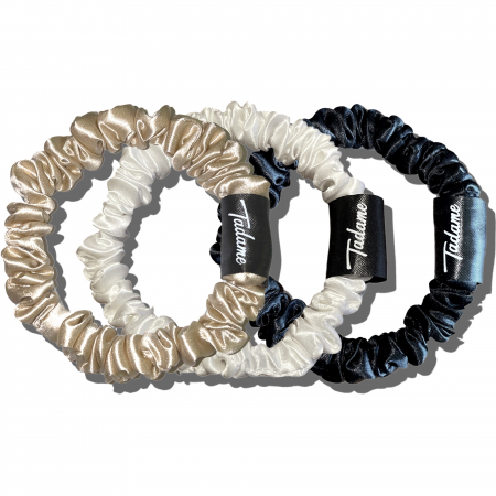 Scrunchies - Set 3 elastice par (Scrunchies) - Alb/Caramel/Negru