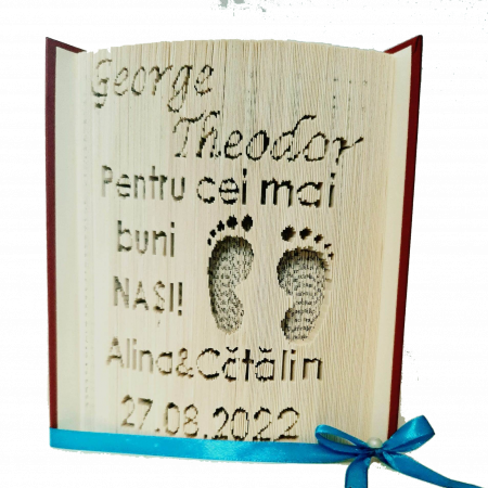 Cadouri botez - Carte sculptata  botez pentru nasi