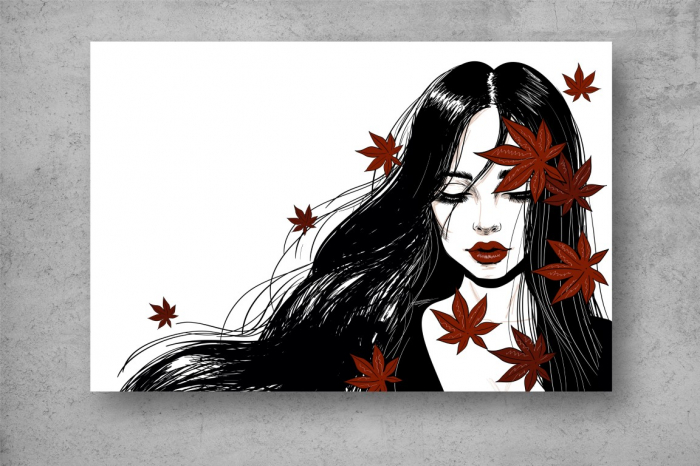 Tablou Canvas - Abstract femeie si frunze [2]