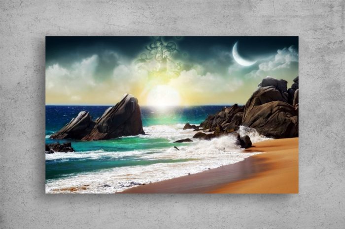 Tablou Canvas - Abstract soarele si luna la malul marii [2]
