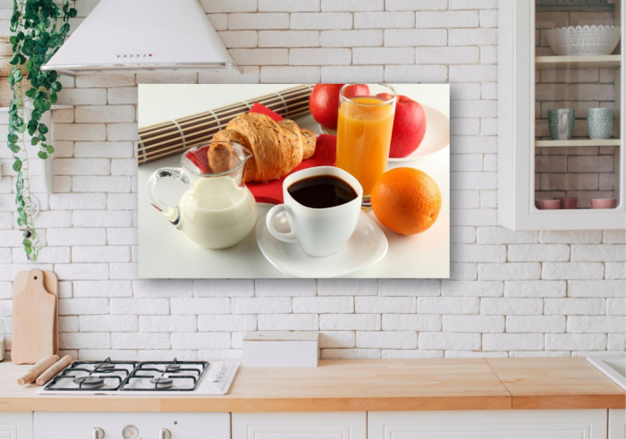 Tablou Canvas Food - Cafea cu suc si croasant [2]