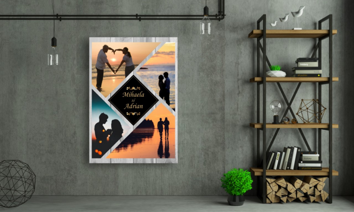 Tablou Canvas Personalizat - Cuplu (4 fotografii, fundal lemn) [2]