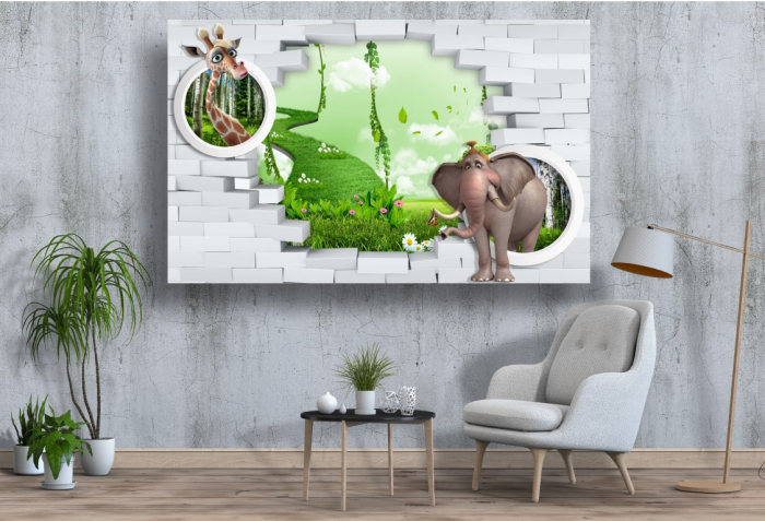 Tablouri Canvas - Copii - 3d girafa si elefantul [2]