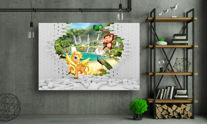 Tablouri Canvas - Copii - 3d unicorn si maimuta [2]