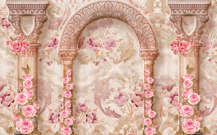 Tapet Premium Canvas - Abstract coloane si flori [2]