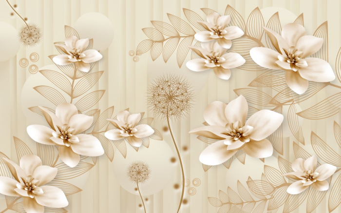 Tapet Premium Canvas - Abstract flori aurii si papadie [2]