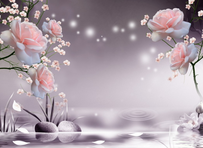 Tapet Premium Canvas - Abstract flori colorate si pietre [2]