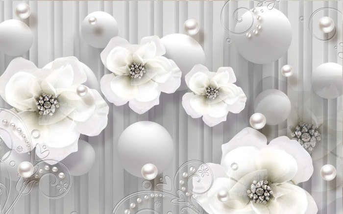 Tapet Premium Canvas - Abstract flori gri cu diamante [2]