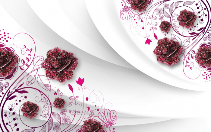 Tapet Premium Canvas - Abstract flori rosii cu perle [2]