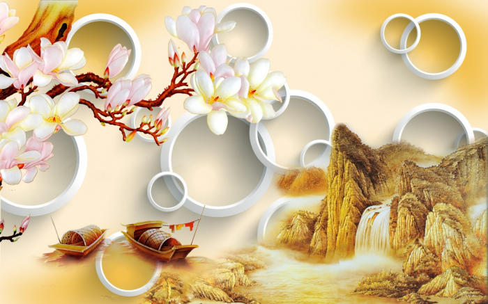 Tapet Premium Canvas - Abstract flori si cercuri [2]