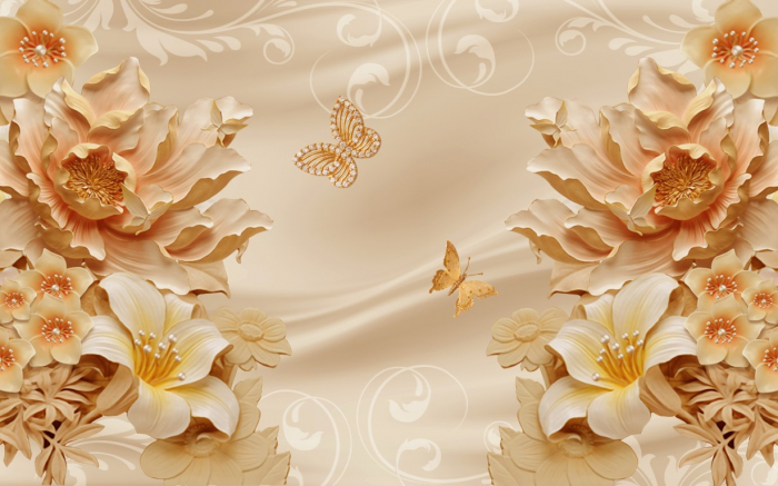 Tapet Premium Canvas - Abstract flori si fluturi [2]