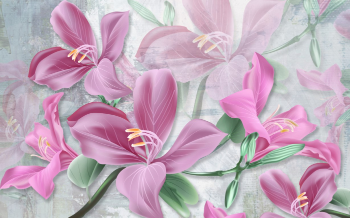 Tapet Premium Canvas - Abstract flori si frunze [2]