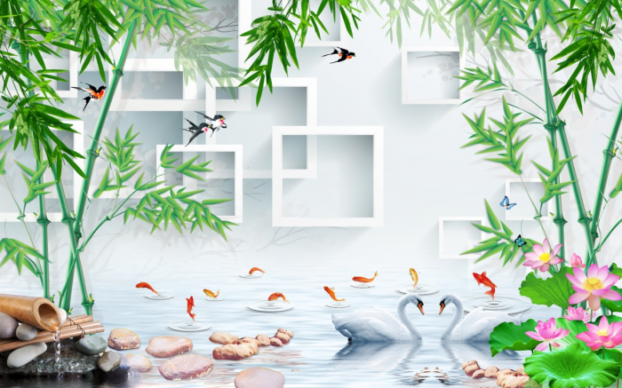 Tapet Premium Canvas - Abstract lebede in apa [2]